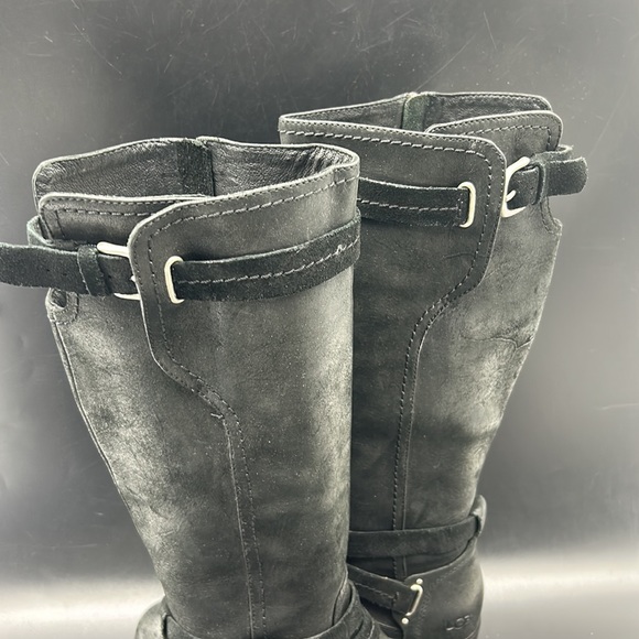 UGG AUSTRALIA DARCIA BLACK LEATHER KNEE HIGH BOOT WOMEN SIZE 8.5 RIDING BOOT - Picture 3 of 14